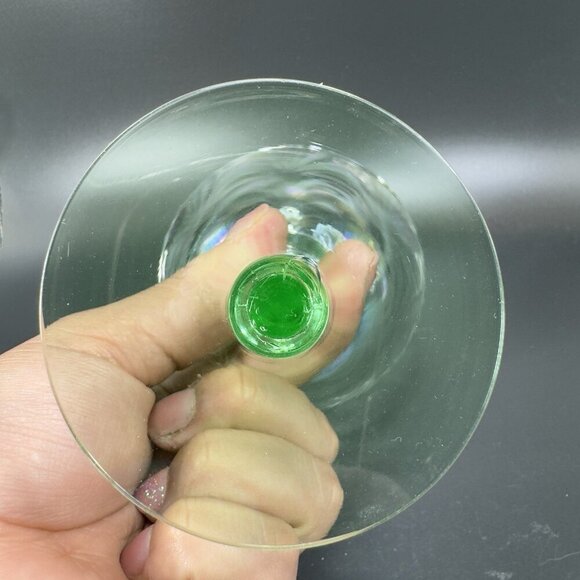 Uranium Stems Champagne Glasses Cups Herringbone Optic Iridescent Finish Set 2 - Picture 13 of 16